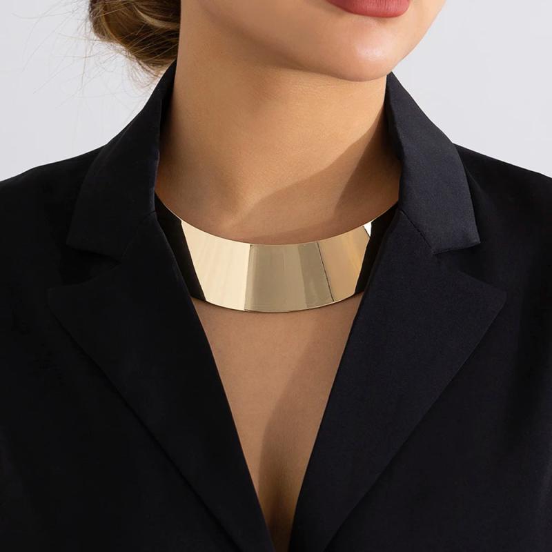 Metal Wide Torques Choker Necklace for Women Jewelry Collar Punk Hip Hop