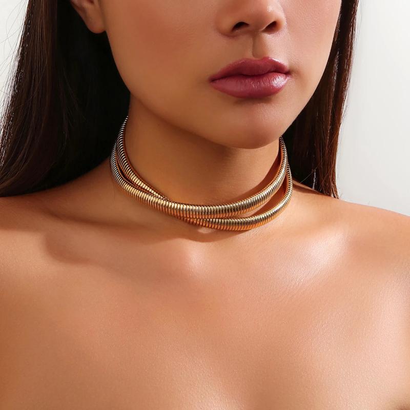 Chunky Twisted Torques Choker Necklace Women Men