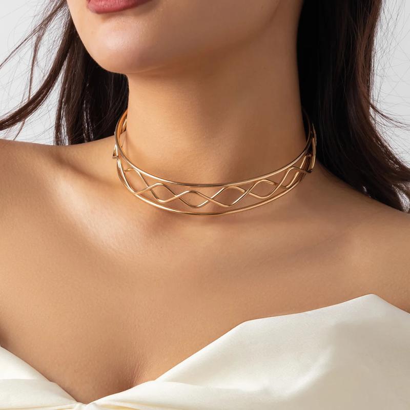 Goth Metal Torques Open Cuff Chain Necklace