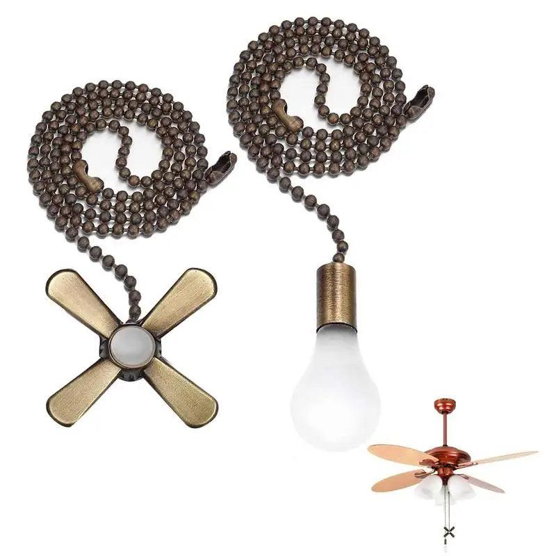 2 Pcs Beaded Fan Metal Decor Home Light Lamp Pendant Zipper Strip Chain Pull