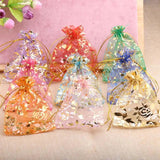 Rose Organza Jewelry Bag Flower Printing Drawstring Pouches