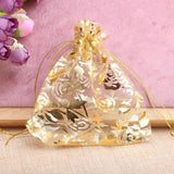 Rose Organza Jewelry Bag Flower Printing Drawstring Pouches