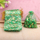 Rose Organza Jewelry Bag Flower Printing Drawstring Pouches