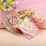 Rose Organza Jewelry Bag Flower Printing Drawstring Pouches