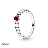 925 Silver Birthstone Beaded Crystal Pandora Ring Women Birthday Gift