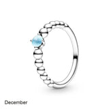 925 Silver Birthstone Beaded Crystal Pandora Ring Women Birthday Gift