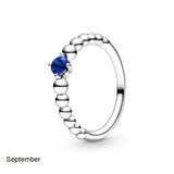 925 Silver Birthstone Beaded Crystal Pandora Ring Women Birthday Gift