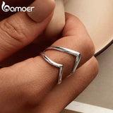 925 Silver Punk Style V-shaped Ring for Women