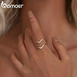 925 Silver Punk Style V-shaped Ring for Women