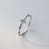 925 Silver Zircon Cross Adjustable Ring Religious Jewelry for Women