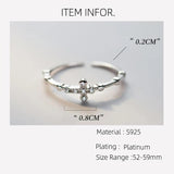 925 Silver Zircon Cross Adjustable Ring Religious Jewelry for Women