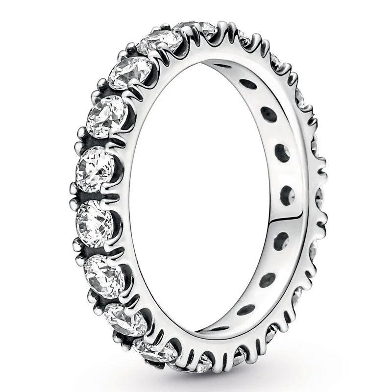 925 Silver Sparkling Row Eternity Crystal Ring Women Wedding Party Europe