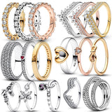 925 Silver Sparkling Row Eternity Princess Wishbone Knot Zircon Rings