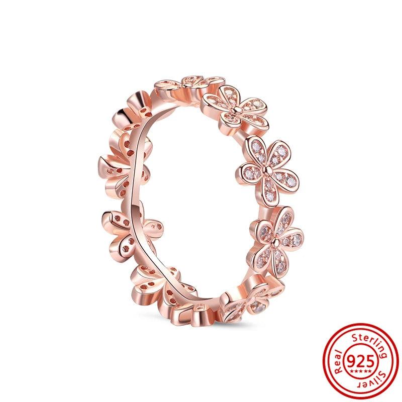 925 Silver Pave Rings Daisy Heart Zircon Crown Rose Women Jewelry Gift