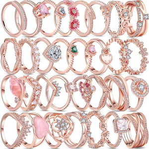 925 Silver Pave Rings Daisy Heart Zircon Crown Rose Women Jewelry Gift