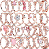 925 Silver Pave Rings Daisy Heart Zircon Crown Rose Women Jewelry Gift