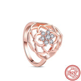 925 Silver Pave Rings Daisy Heart Zircon Crown Rose Women Jewelry Gift