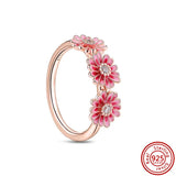 925 Silver Pave Rings Daisy Heart Zircon Crown Rose Women Jewelry Gift
