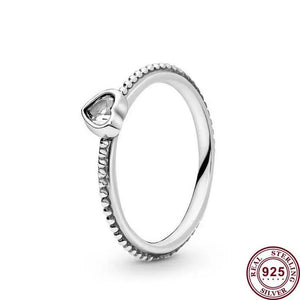 925 Silver Zircon Love Heart Women's Ring DIY Charm Jewelry