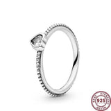 925 Silver Zircon Love Heart Women's Ring DIY Charm Jewelry