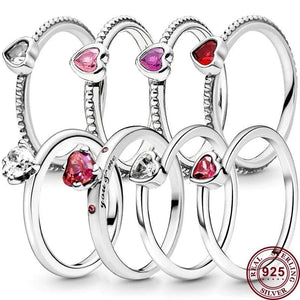 925 Silver Zircon Love Heart Women's Ring DIY Charm Jewelry