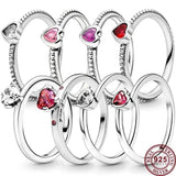 925 Silver Zircon Love Heart Women's Ring DIY Charm Jewelry