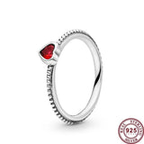 925 Silver Zircon Love Heart Women's Ring DIY Charm Jewelry