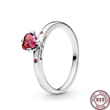 925 Silver Zircon Love Heart Women's Ring DIY Charm Jewelry