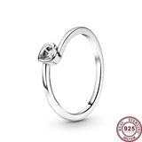 925 Silver Zircon Love Heart Women's Ring DIY Charm Jewelry