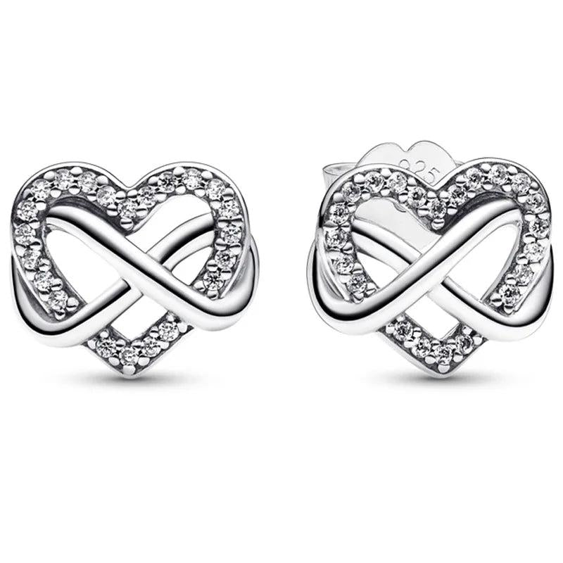 925 Silver Infinity Heart Necklace Earring Set with Crystal