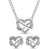 925 Silver Infinity Heart Necklace Earring Set with Crystal