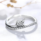 925 Silver Leaf Rings with Cubic Zircon for Women