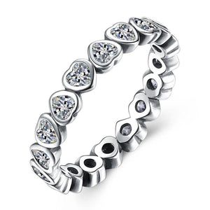 925 Silver Pan Ring Forever More Love Heart Crystal Wedding Party Gift