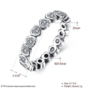 925 Silver Pan Ring Forever More Love Heart Crystal Wedding Party Gift