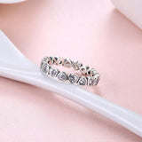 925 Silver Pan Ring Forever More Love Heart Crystal Wedding Party Gift