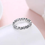 925 Silver Pan Ring Forever More Love Heart Crystal Wedding Party Gift