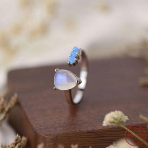 925 Silver Moonlight Stone Ring Retro Style Open Ring