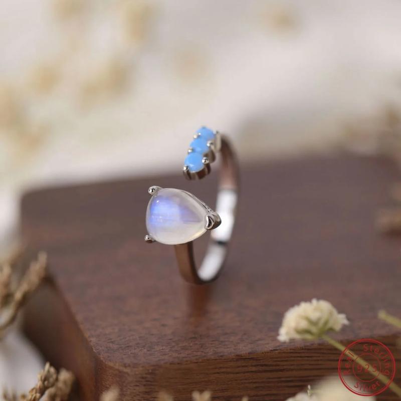 925 Silver Moonlight Stone Ring Retro Style Open Ring