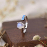 925 Silver Moonlight Stone Ring Retro Style Open Ring