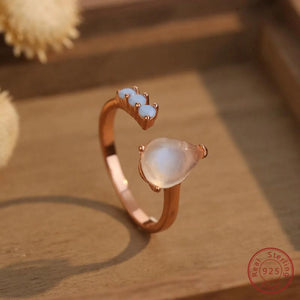 925 Silver Moonlight Stone Ring Retro Style Open Ring