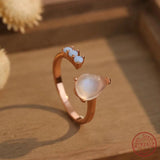 925 Silver Moonlight Stone Ring Retro Style Open Ring