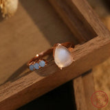 925 Silver Moonlight Stone Ring Retro Style Open Ring