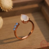 925 Silver Moonlight Stone Ring Retro Style Open Ring
