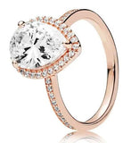 925 Silver Pan Ring Radiant Teardrop Crystal Ring Wedding Party Gift
