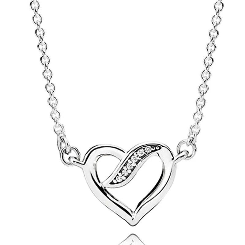 925 Silver Heart Necklace Earring Set With Crystal