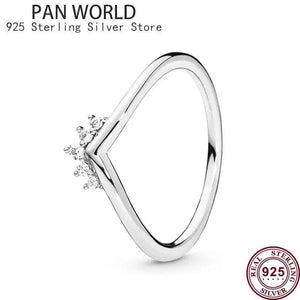 925 Silver Wishbone Crystal Crown Couple Ring Wedding Gift