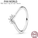 925 Silver Wishbone Crystal Crown Couple Ring Wedding Gift