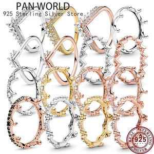 925 Silver Wishbone Crystal Crown Couple Ring Wedding Gift