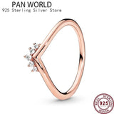 925 Silver Wishbone Crystal Crown Couple Ring Wedding Gift