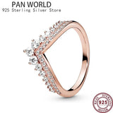 925 Silver Wishbone Crystal Crown Couple Ring Wedding Gift